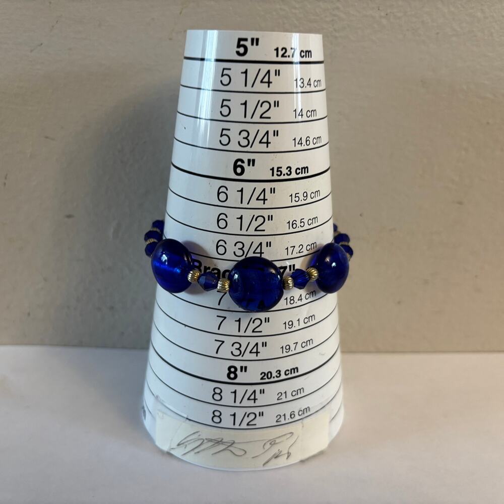 Chunky Cobalt Blue Glass Beaded Stretch Bracelet